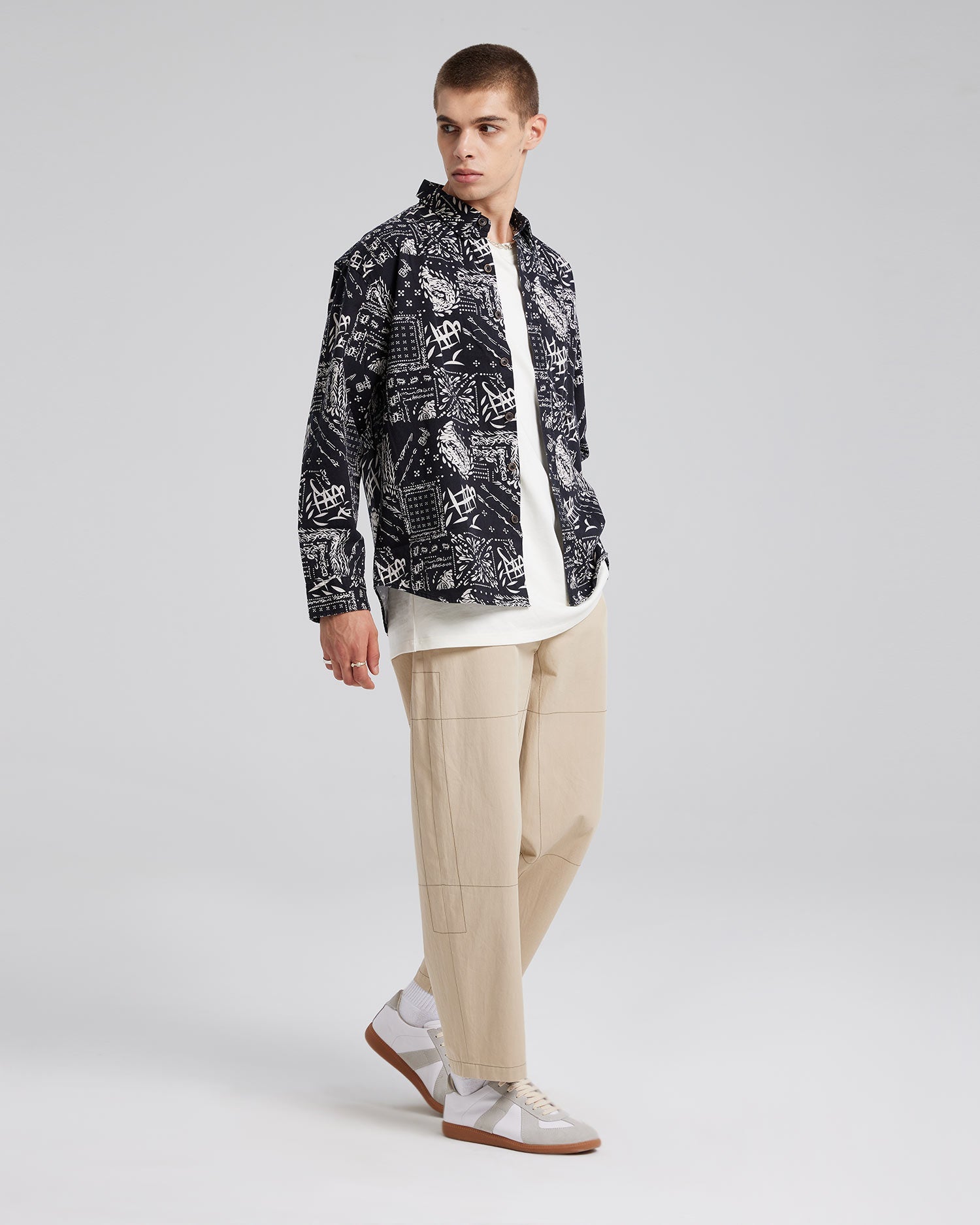 All-Cotton Patterned Shirt - Black, S image