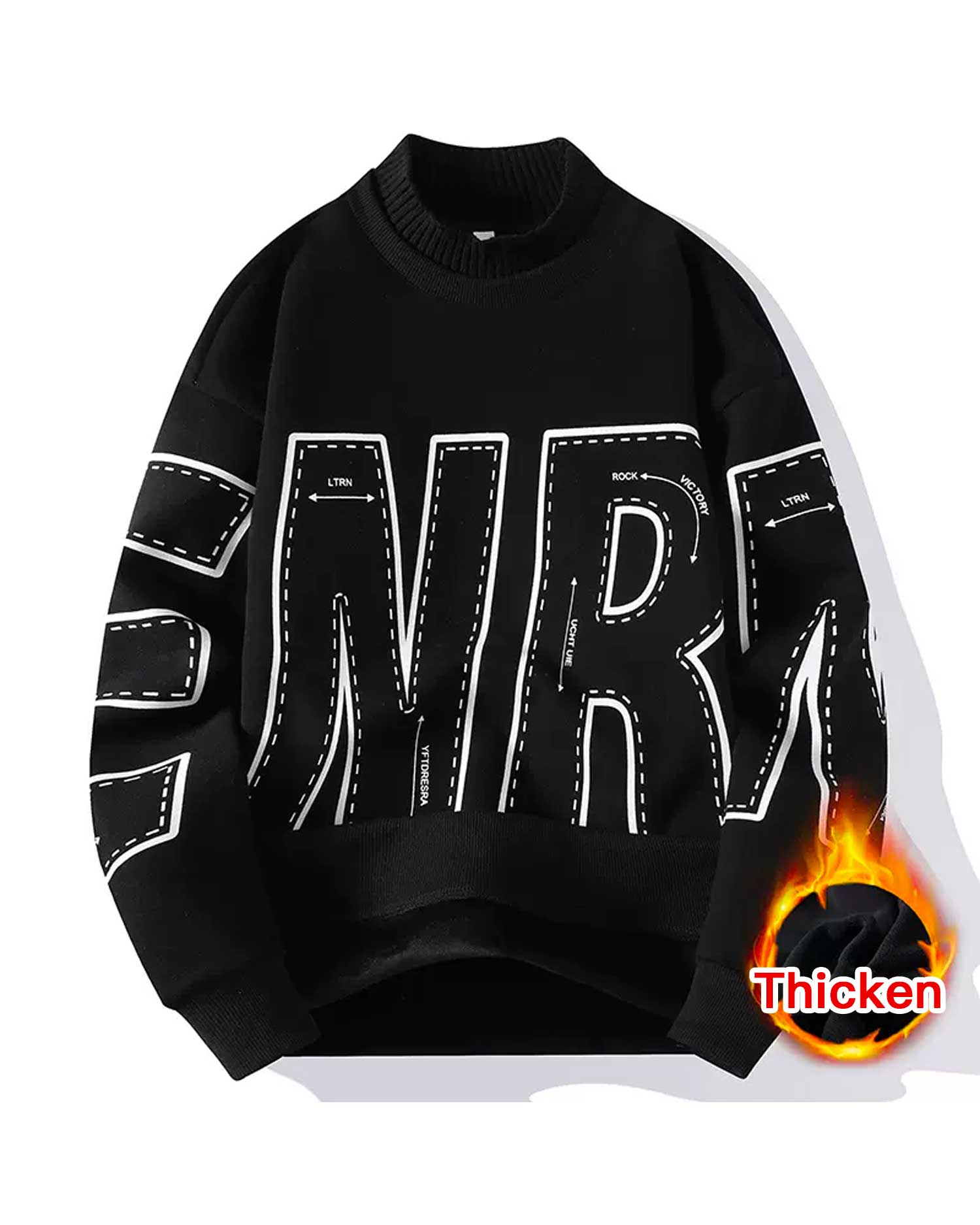 Fake Two-Piece Cotton Sweatshirt - Midnight Black, XXL image