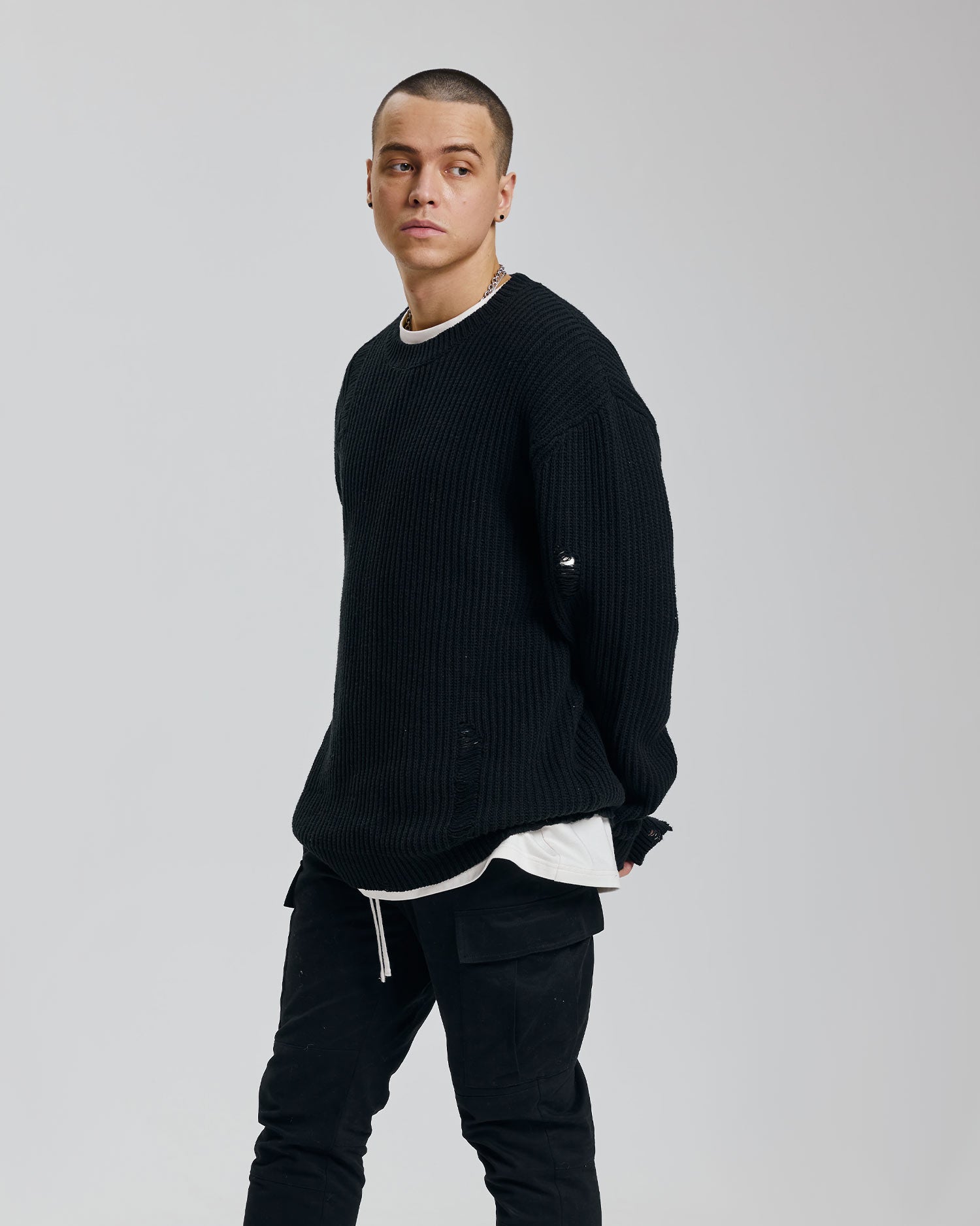 1 × Distressed Crewneck Sweater image 1