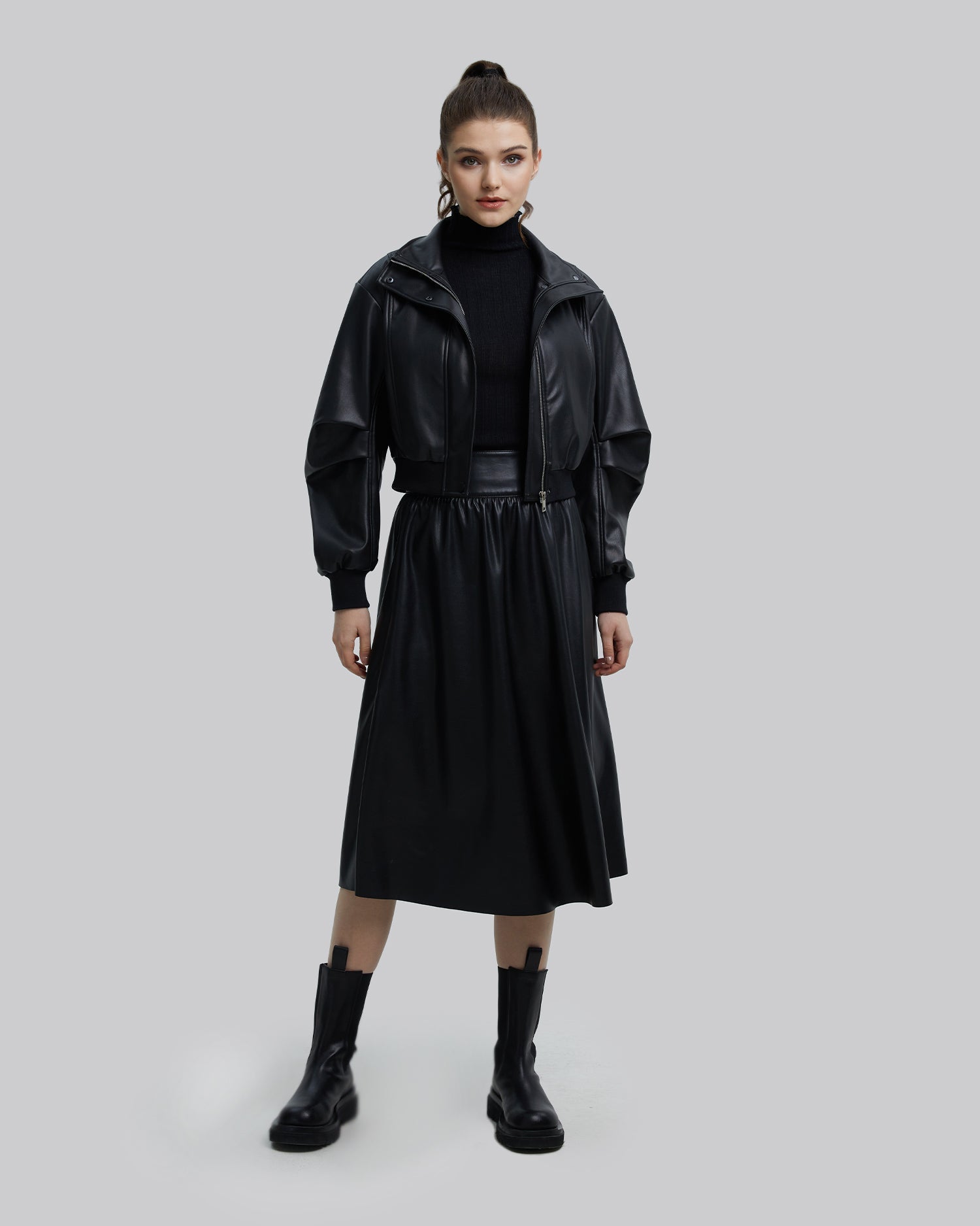 Faux-Leather Cropped Jacket - Black, XL image