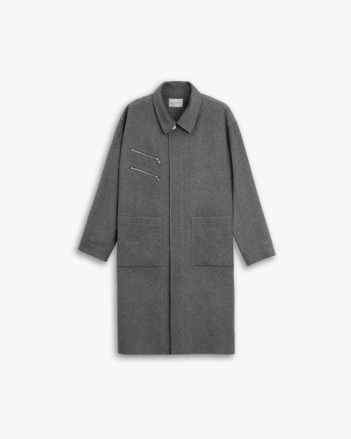 1 × Double Zipper Wool Coat - Fog, M image
