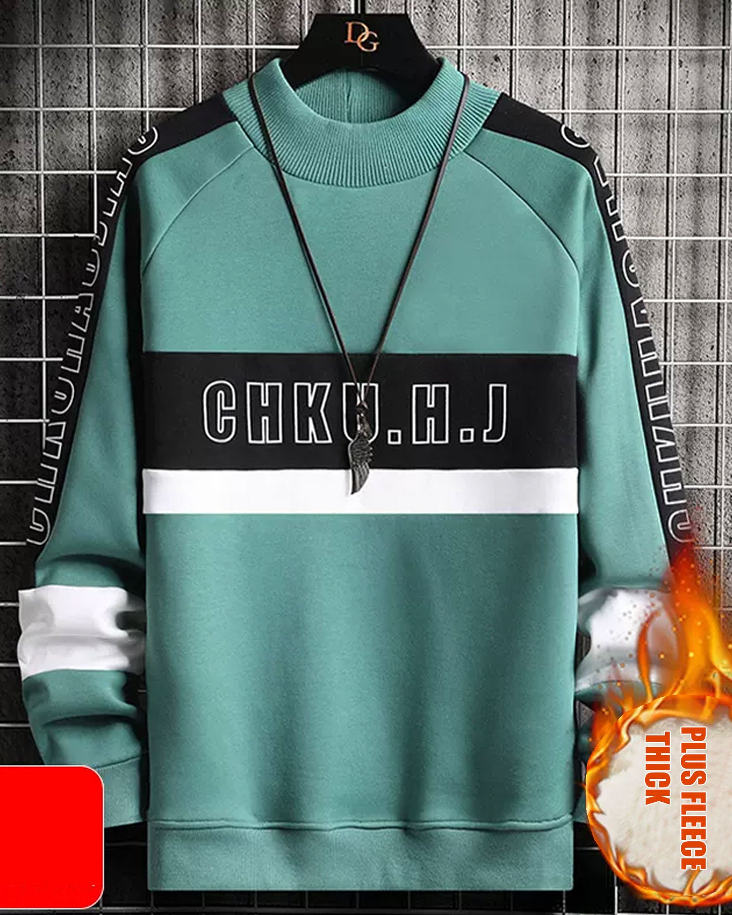 Wide Ribbed Crewneck Sweatshirt - Emerald Green, XL image