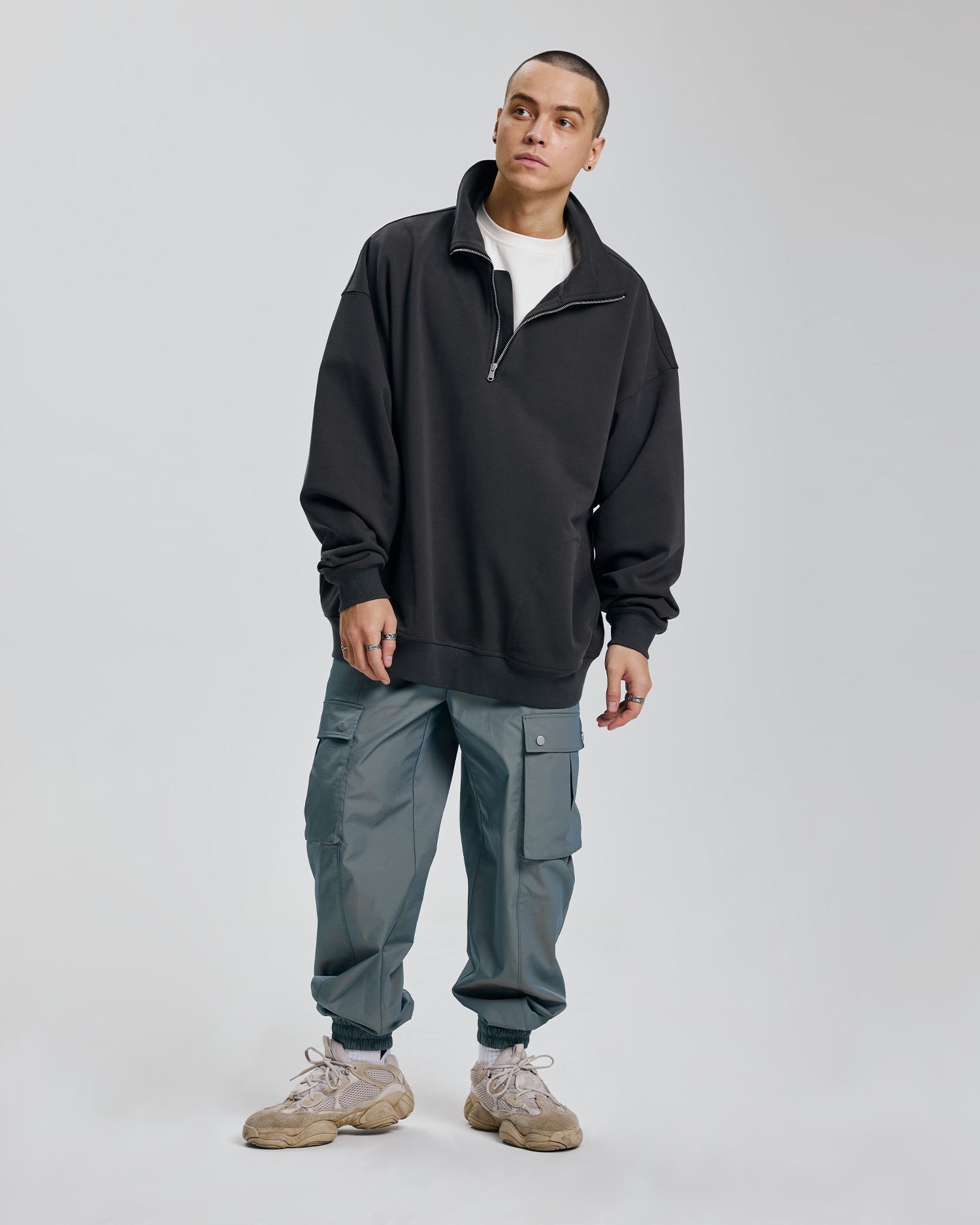 Plain Half-Zip Sweatshirt - Charcoal, M image