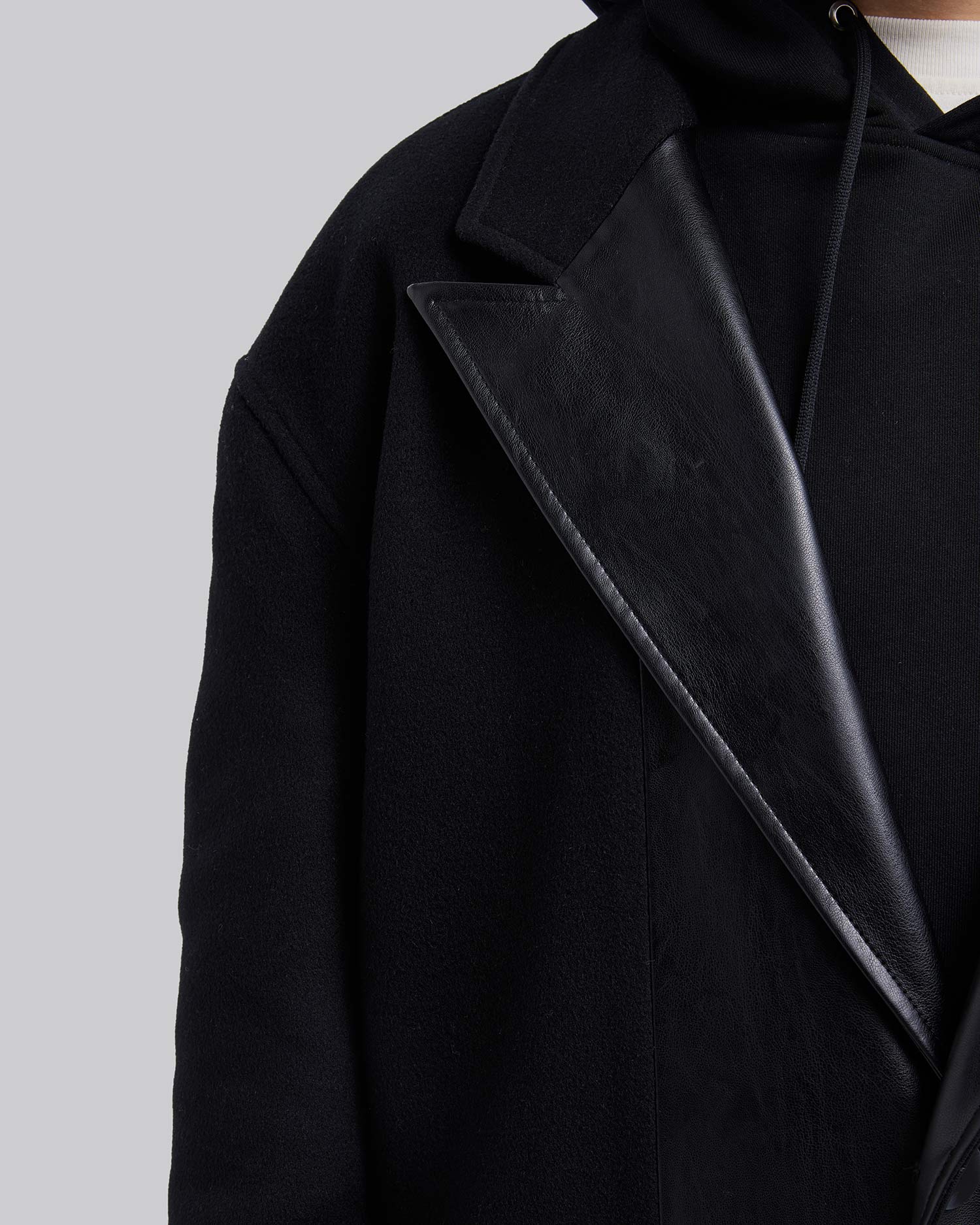 Wool &Faux-Leather Panel Coat image 2