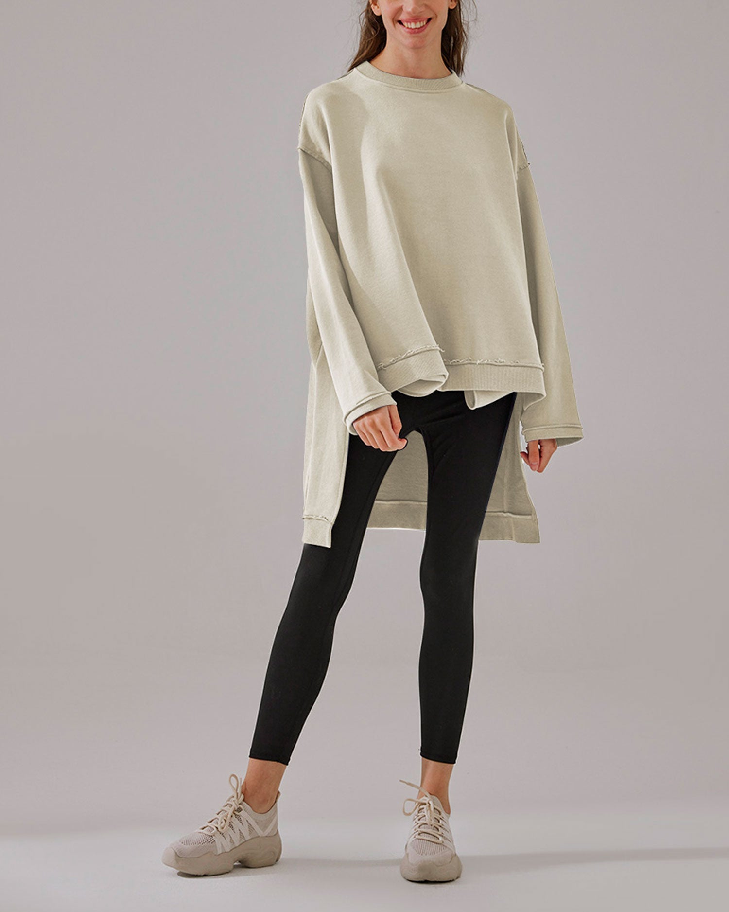 Stepped-Hem Cotton Sweatshirt - Lily White, S image