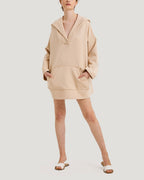 Cotton V-Neck Wide-Sleeve Hoodie - Cookie Dough, L image