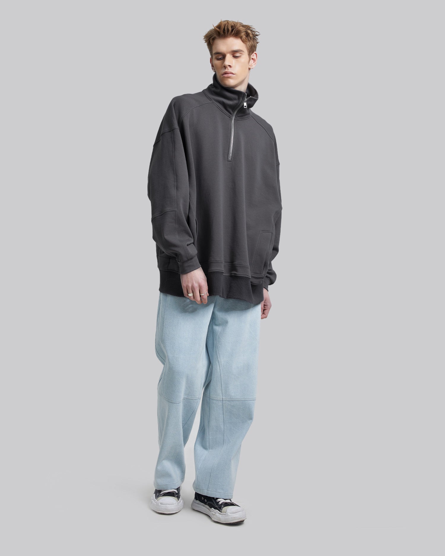 Half-Zip Relaxed Fit Sweatshirt - Grey, S image