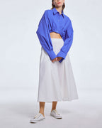 Cropped Drawstring Cotton Shirt - Speech Blue, S image
