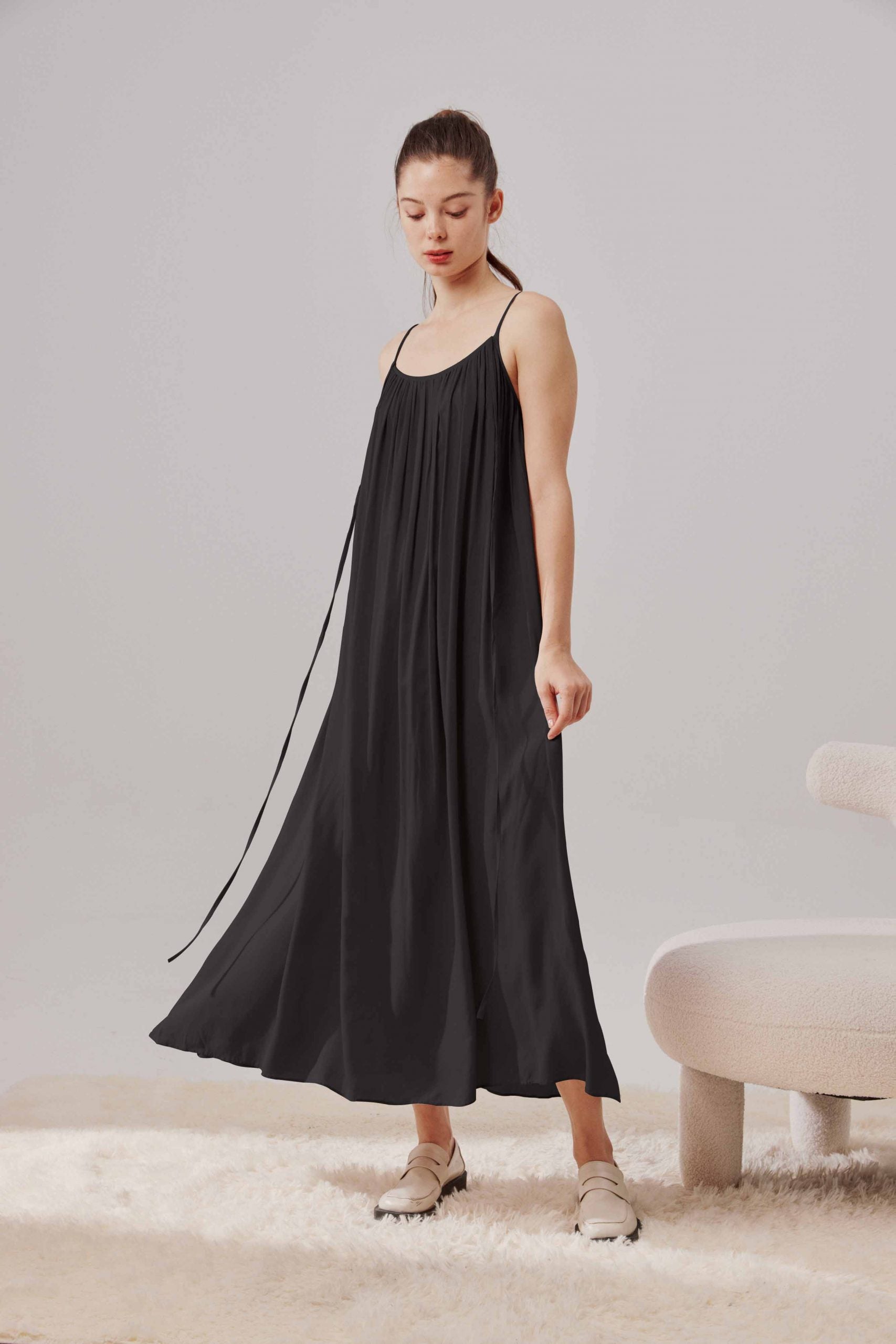 Spaghetti Strap Relaxed Long Dress - Black, OS image
