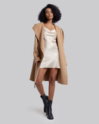 Hooded Wool Coat with Large V-Lapels - Camel, M image