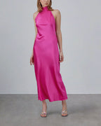 Sleeveless Cocktail Silk Maxi Dress - Hot-Pink, XS image