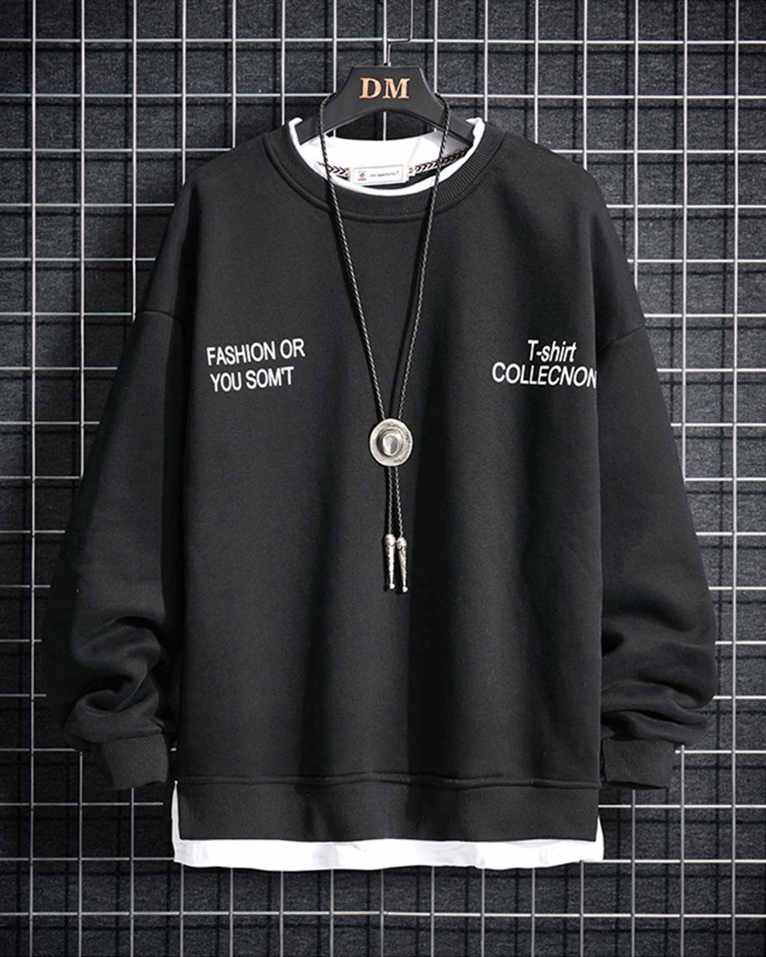 Fake Two-Piece Crew Sweatshirt - Midnight Black, M image