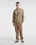Crewneck Cotton Sweatshirt With Graphics - Khaki, M image