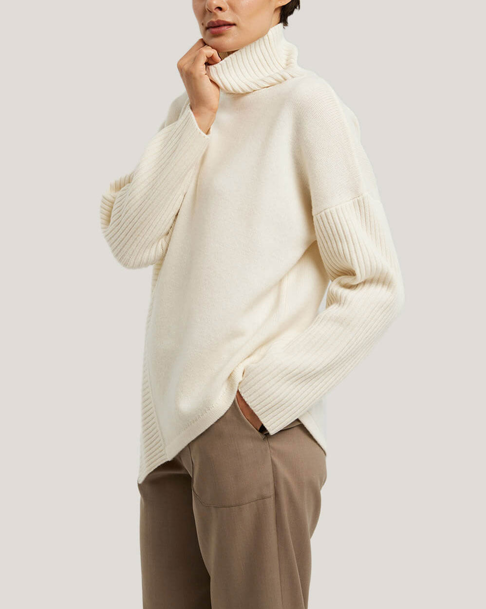 Asymmetrical Slit 100% Wool Sweater image 3