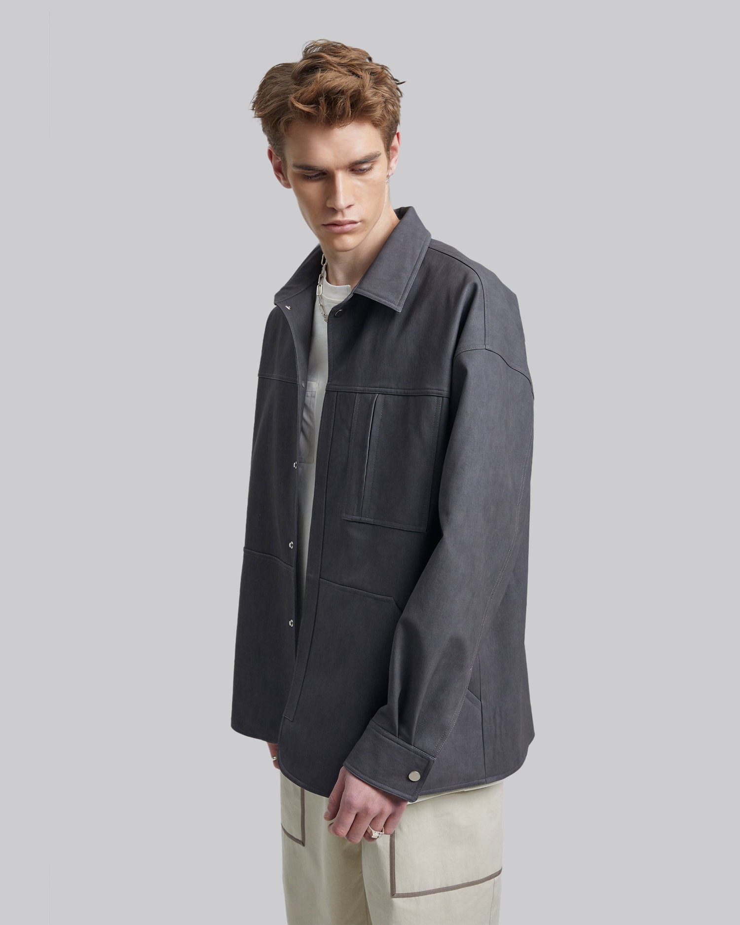 Essential Faux-Leather Shirt Jacket image 3