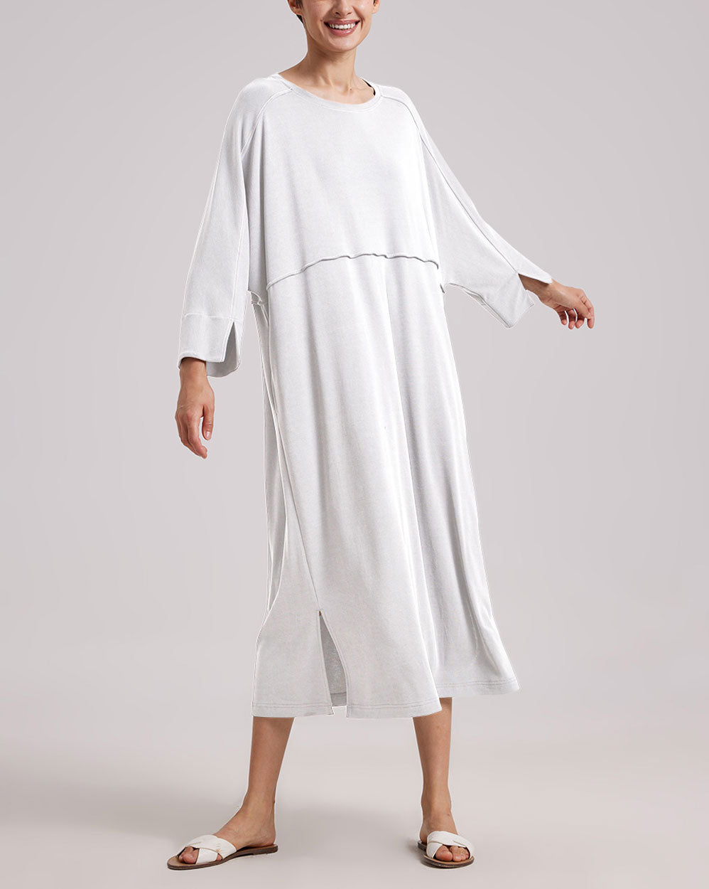 Modal  Split Midi Dress - White, M image