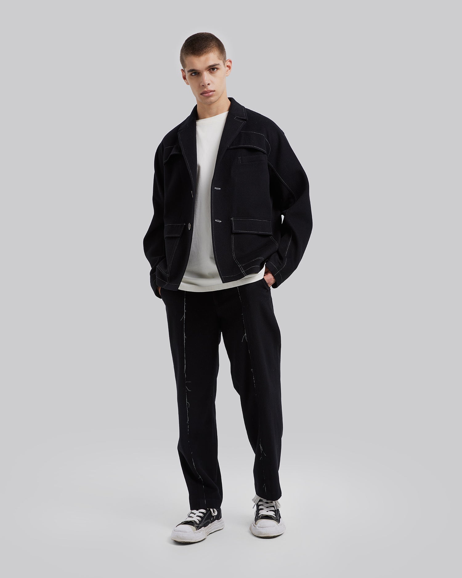 Exposed Seam Wool Blazer - Black, S image