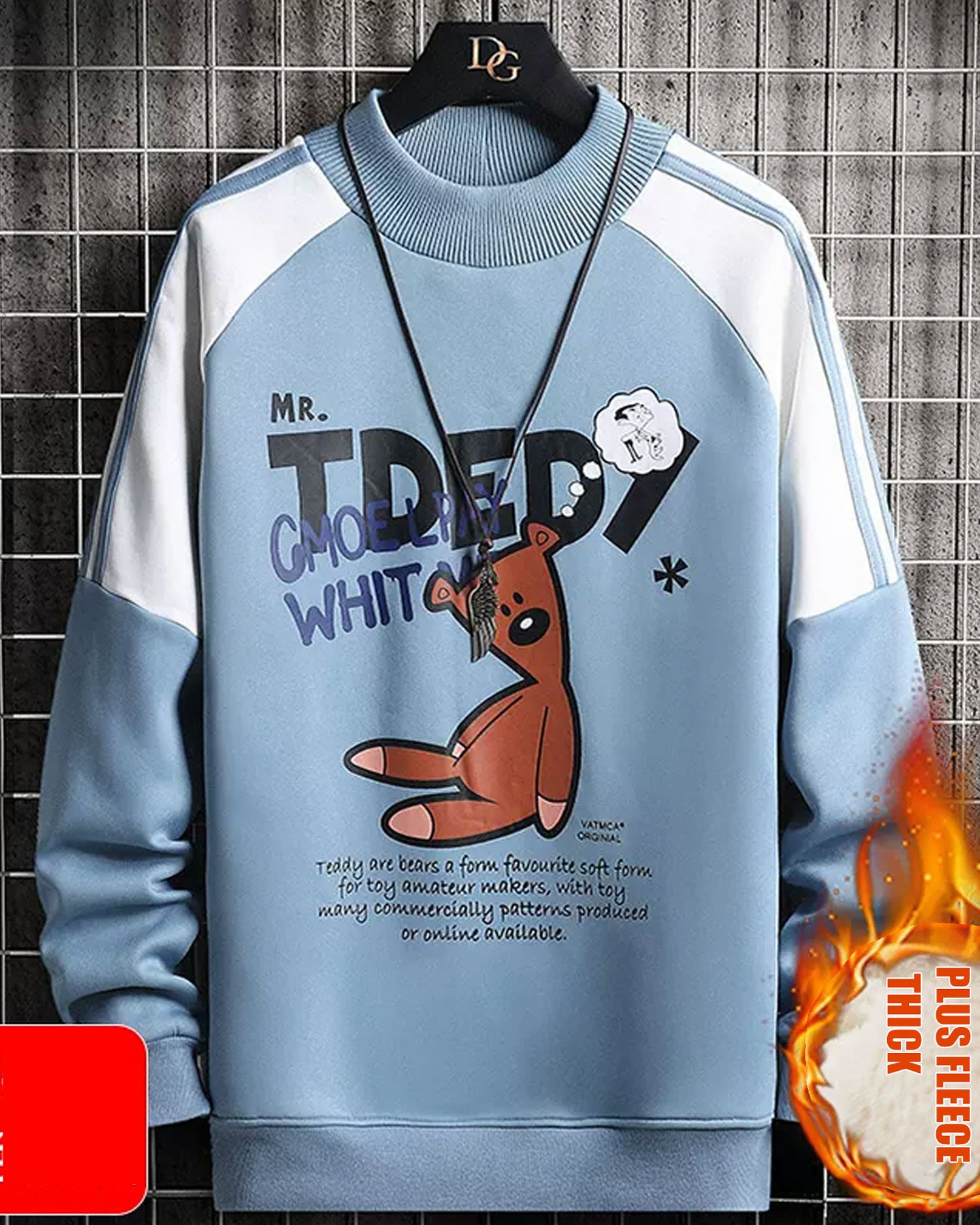 Wide Ribbed Crewneck Sweatshirt - Steel Blue, L image