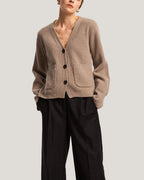 Buttoned Fine Knit 100% Wool Cardigan - Oatmeal, M image