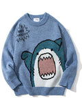 Knitted Crewneck Shark Jumper - Dusty blue, S image