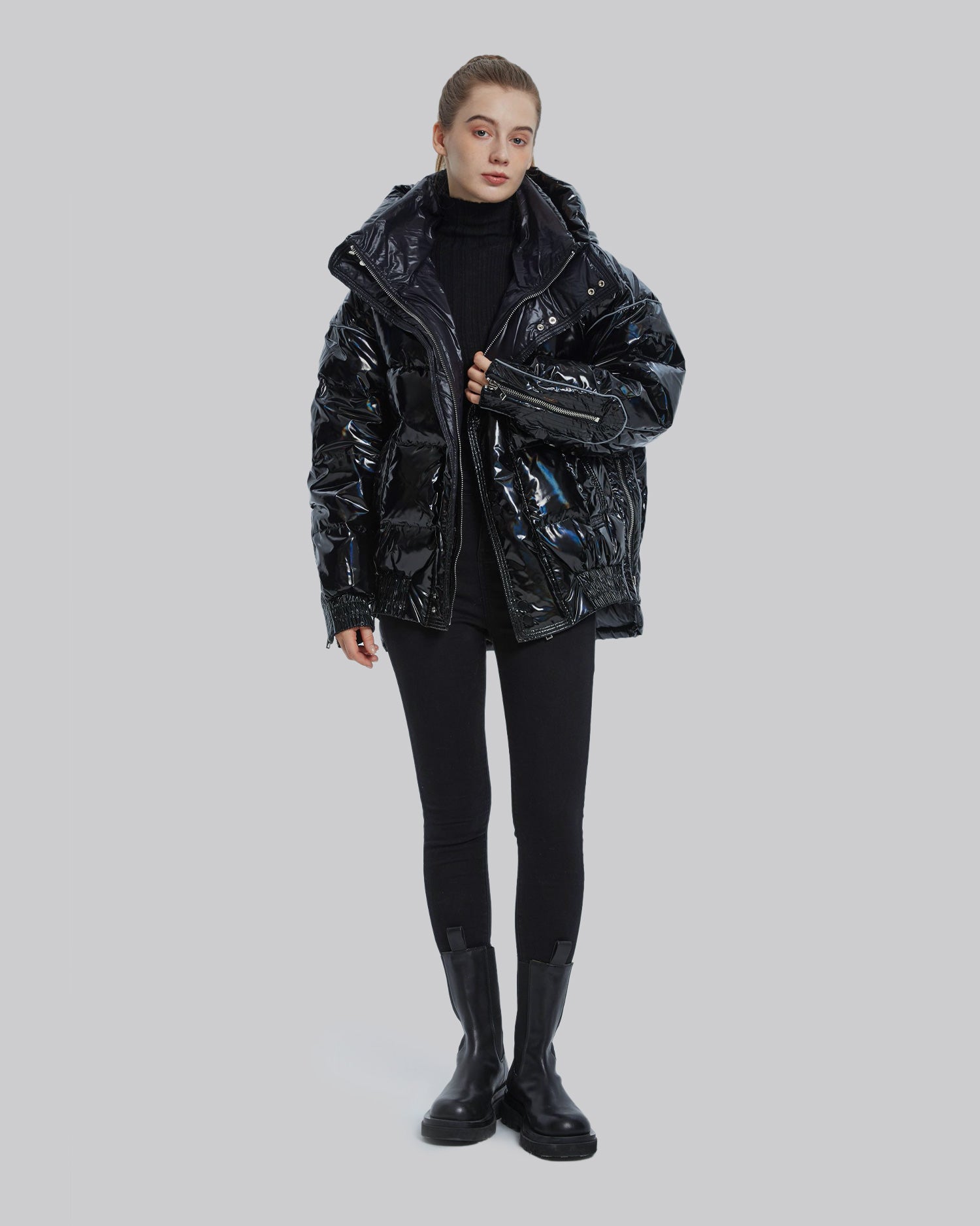 Adjustable Waistline Puffer Jacket - Black, S image