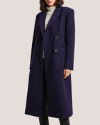 Padded Shoulder Double-Breasted Long Wool Coat image 1