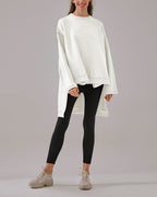 Stepped-Hem Cotton Sweatshirt - White, L image