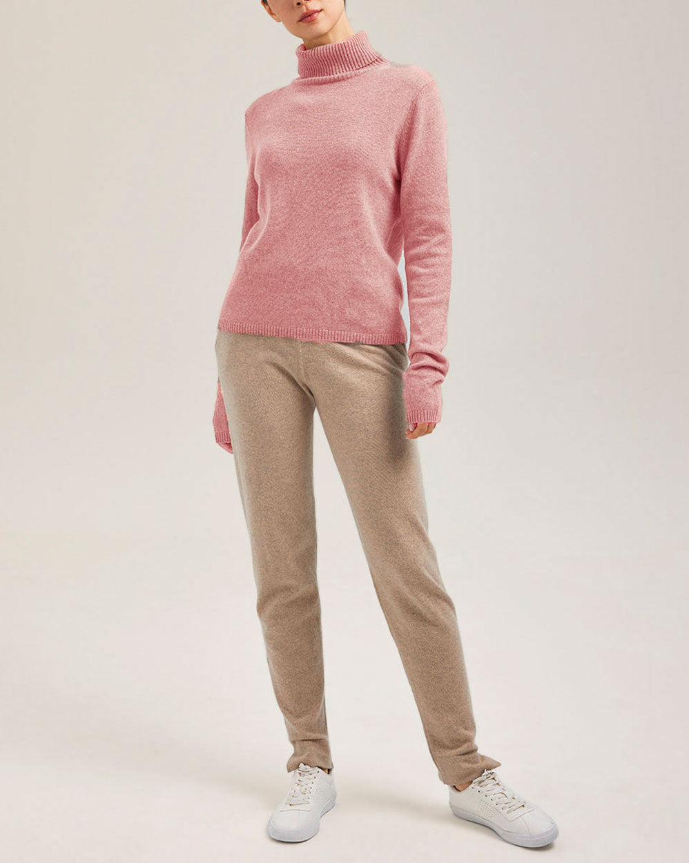 Cashmere Knitted Roll-Neck Sweater - Pink, XL image