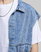 Sleeveless Patch Pocket Denim Jacket image 5