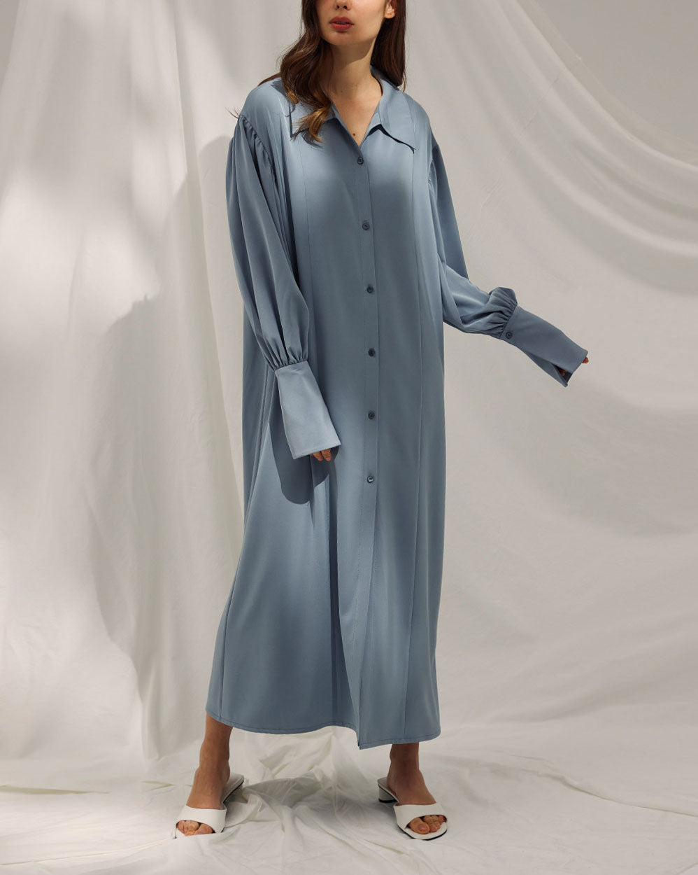 Buttoned Back Drape Shirt Robe image 1