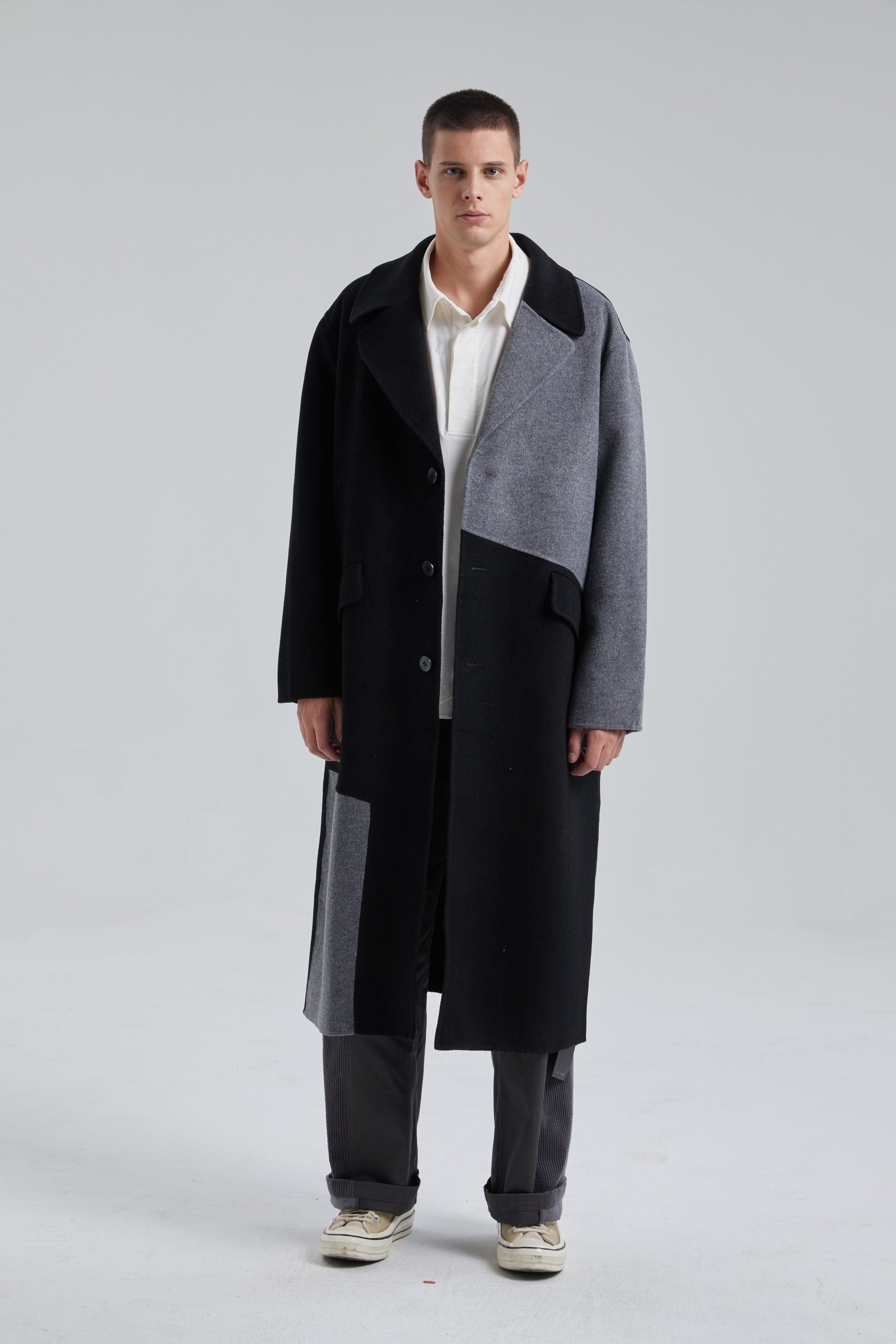 1 × Paneled Pure Wool Coat - Black, S image
