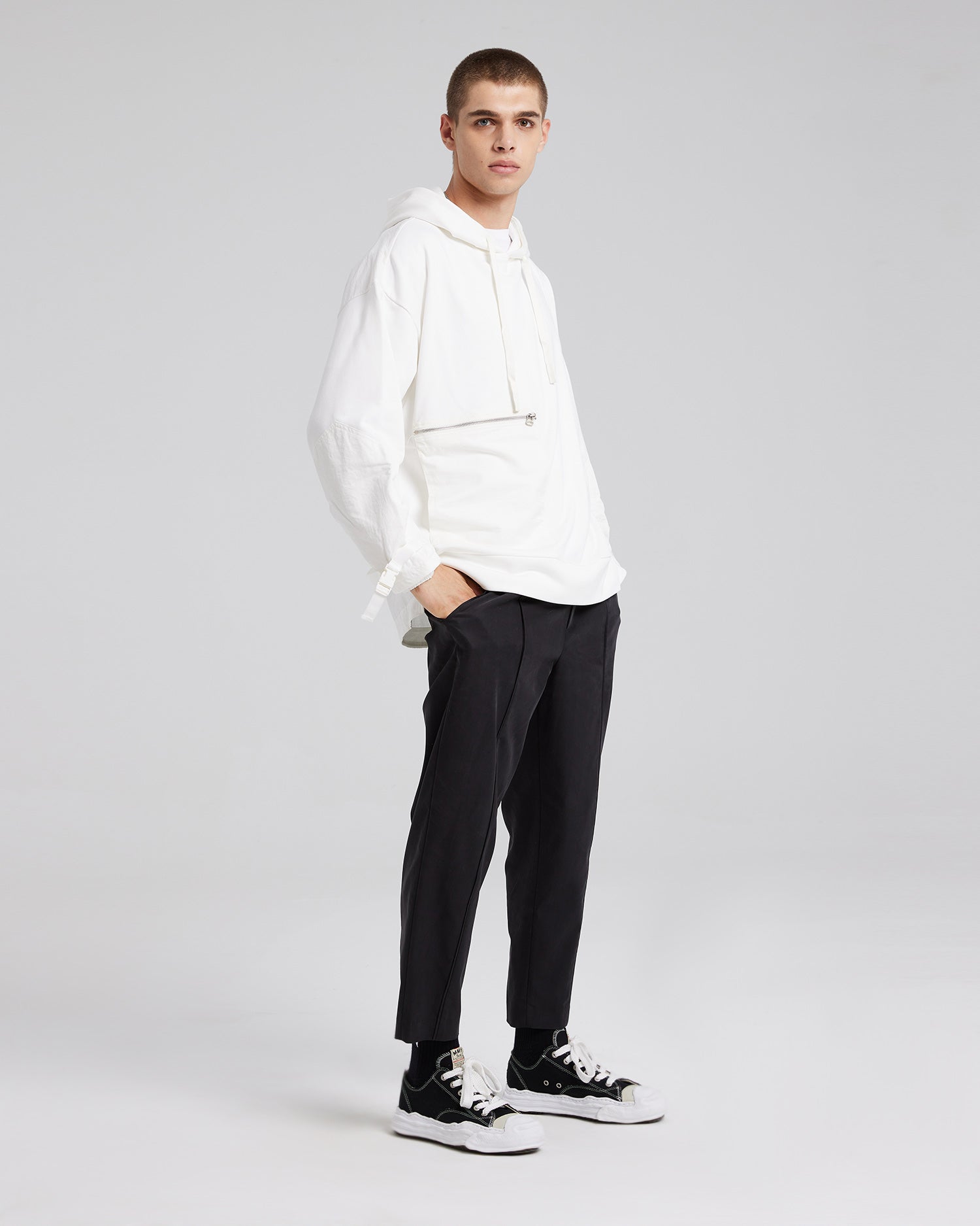 White Zippered Hoodie - White, M image