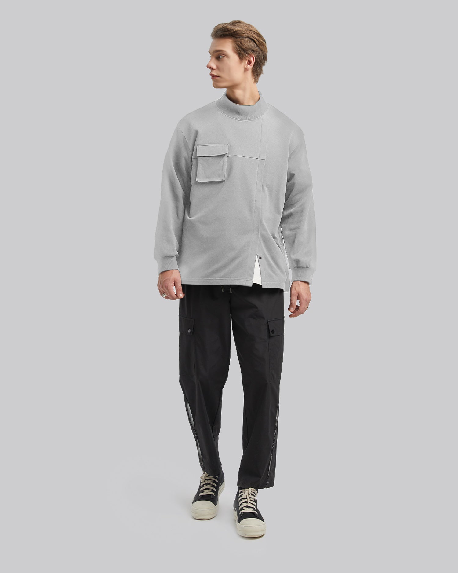 Off Center Pleat Sweatshirt - Light Grey, L image