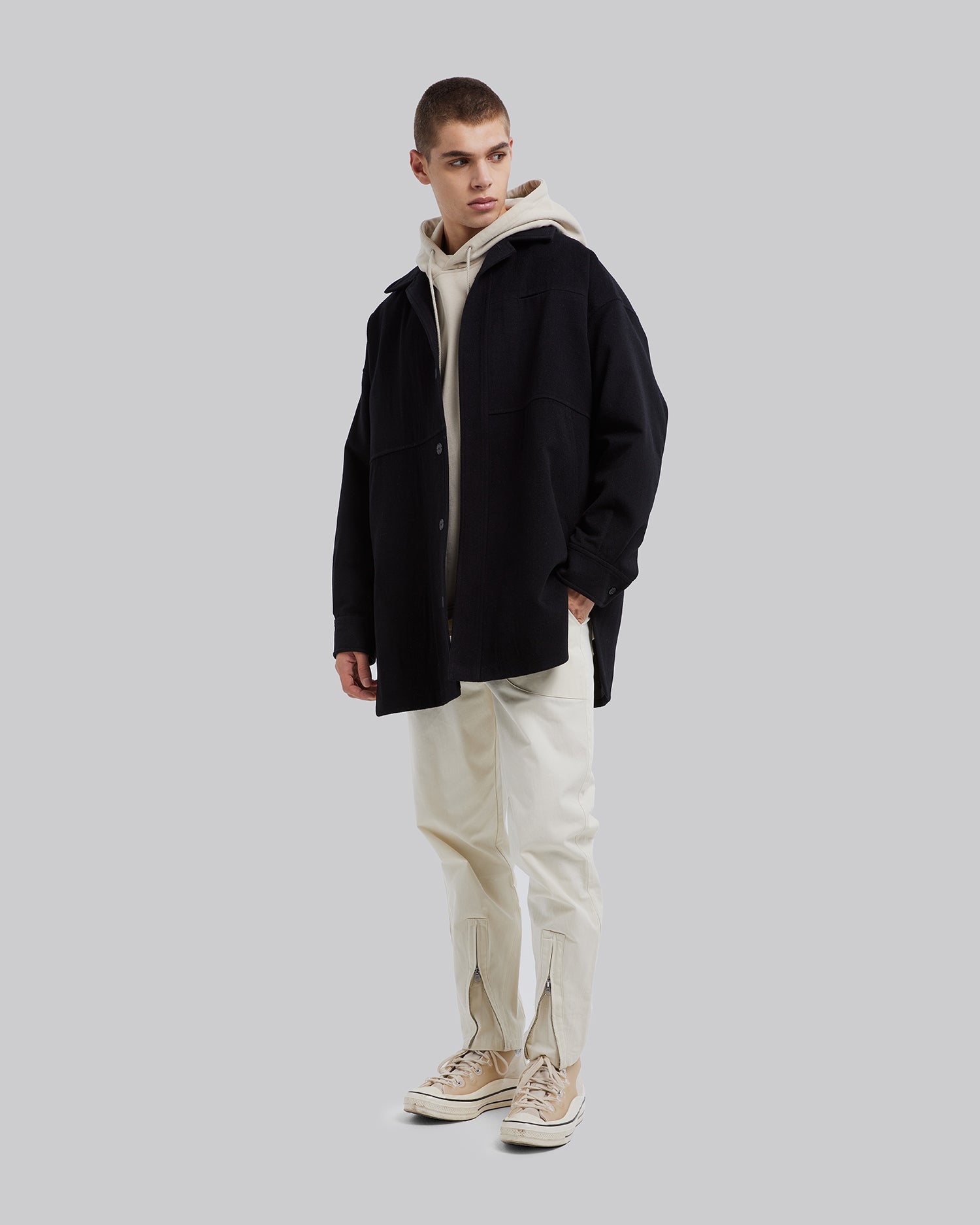 Black Oversized Wool Overshirt image 2