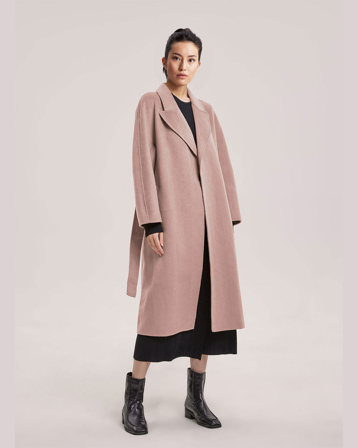 Woolen Long Wrap Coat - Careys Pink, S image