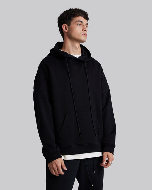 Black Cotton Paneled Hoodie image 1