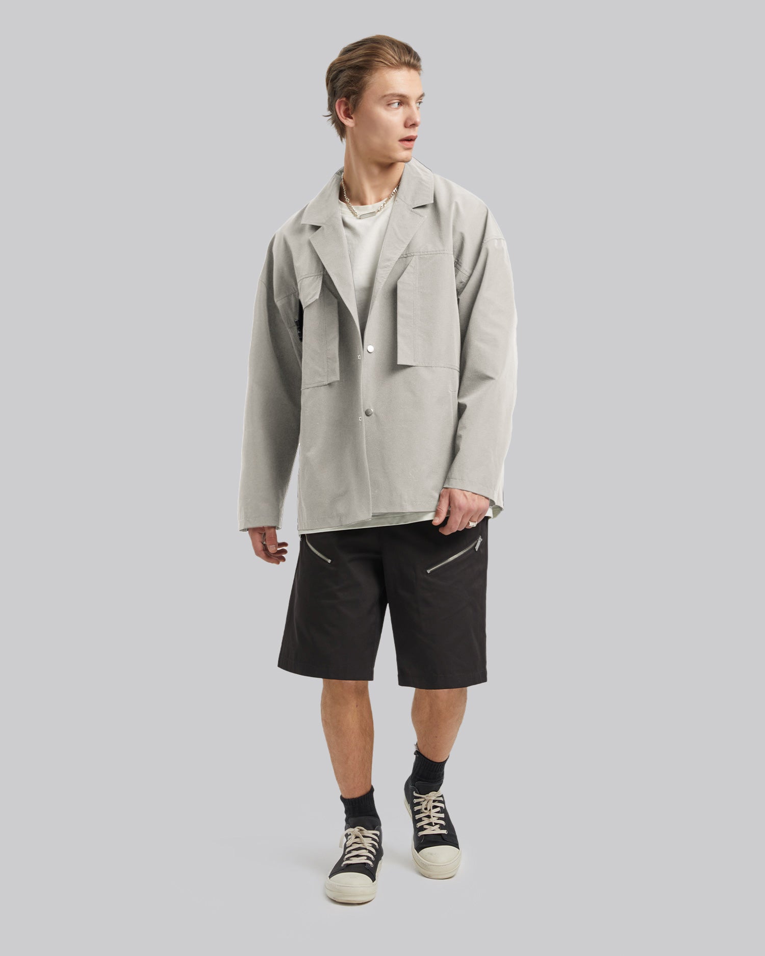 Buckle Pocket Blazer - Grey, M image