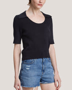 Pure Wool Scoop Neck Short Sleeve Top - Black, L image