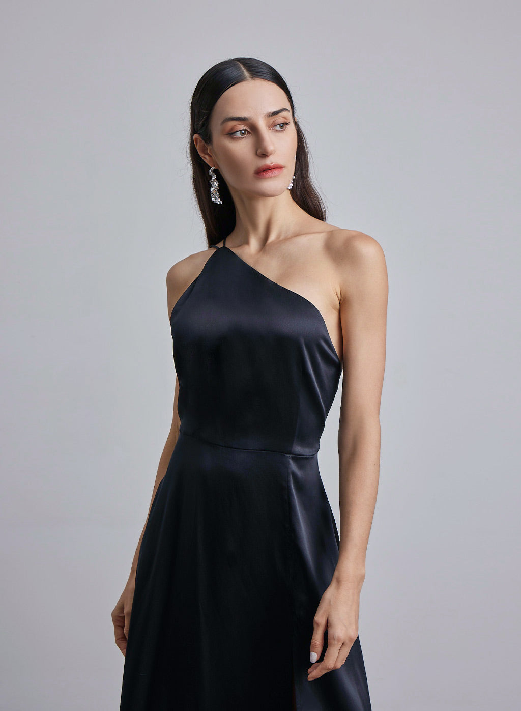 Silk One Shoulder Maxi Dress image 2