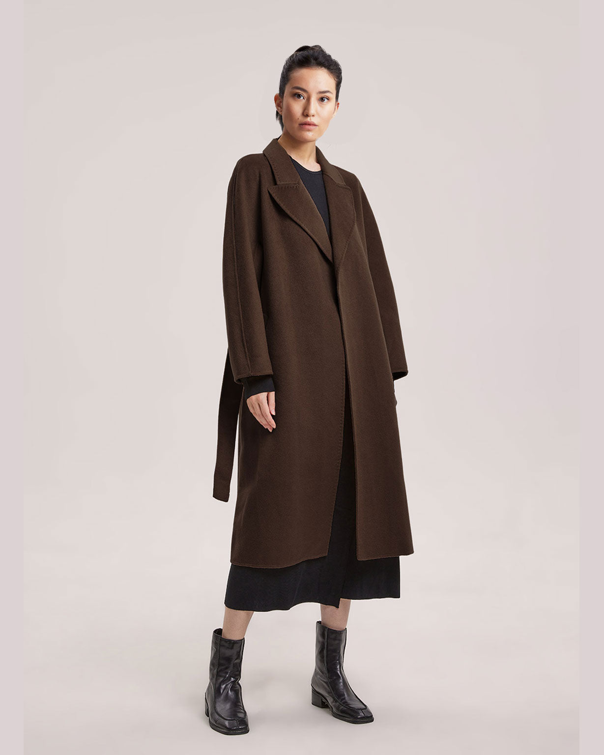 Woolen Long Wrap Coat - Brownie, L image
