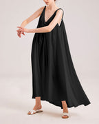Silky Open Back Long Dress - Black, OS image