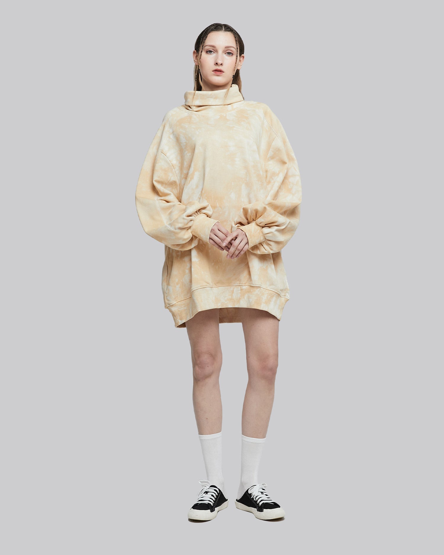 Tie-Dye Balloon Sleeve Turtleneck Sweatshirt - Autumn Wind, XS image