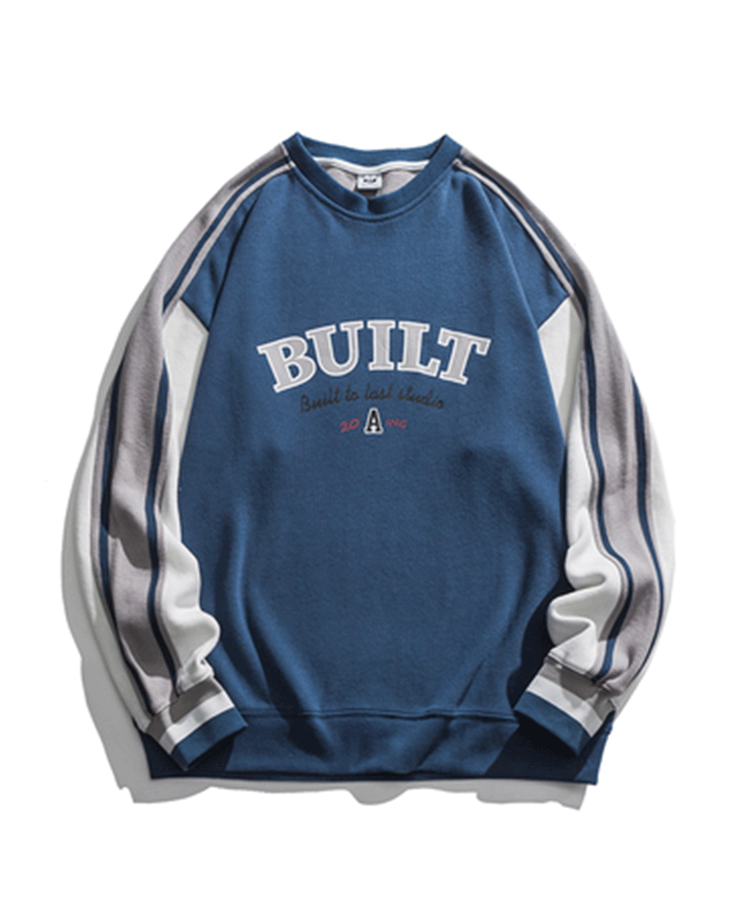 Vintage Colorblock Cotton Sweatshirt - Dark Blue, XXL image