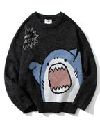 Knitted Crewneck Shark Jumper - Black, XXL image