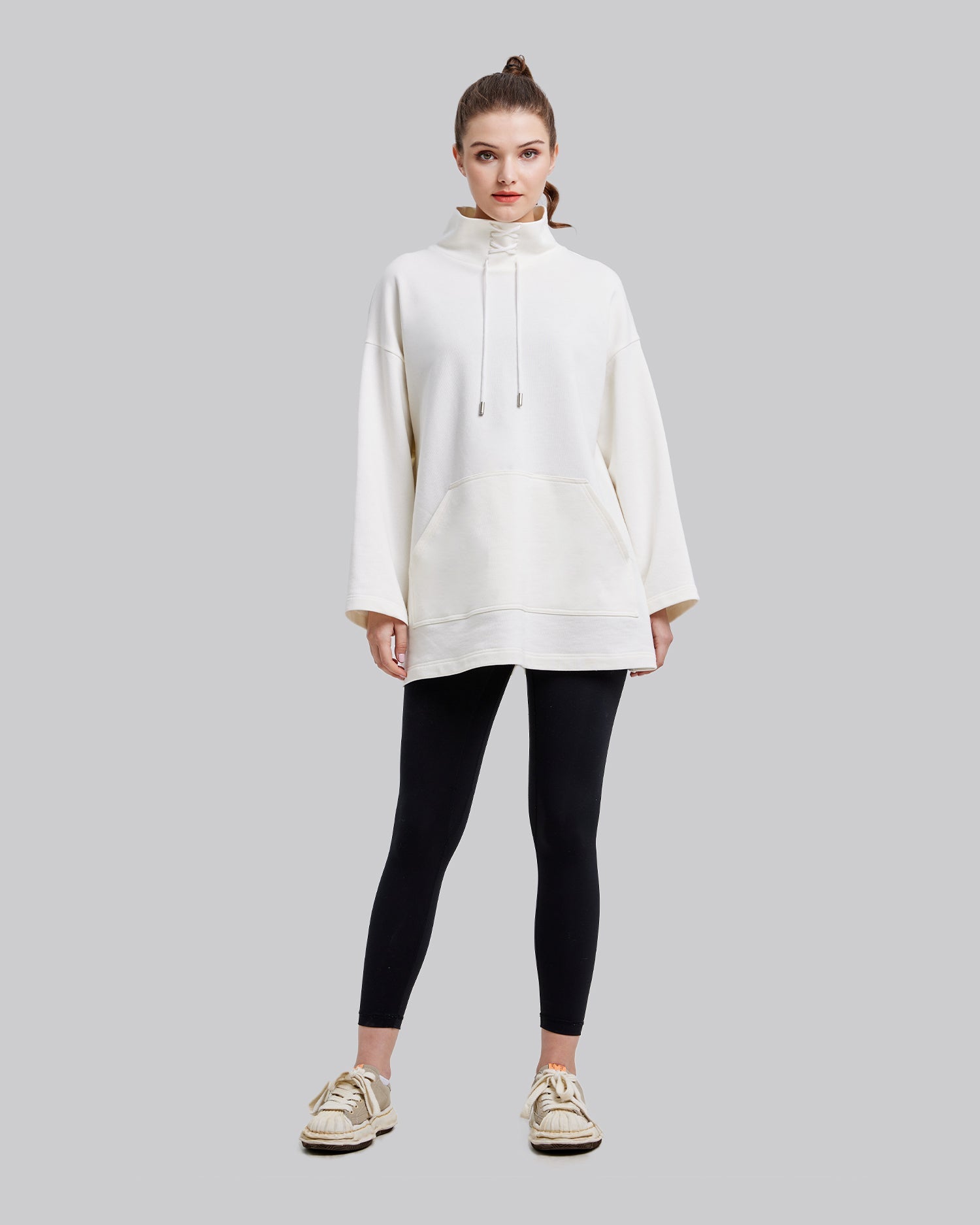 Relaxed High Neck Sweatshirt - Cream, M image