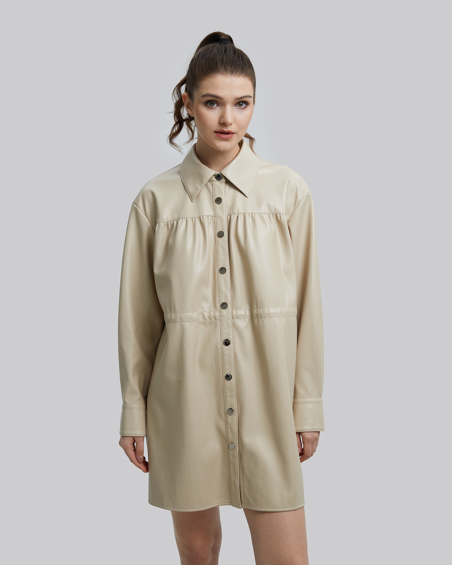 Beige Buttoned Long Jacket image 1