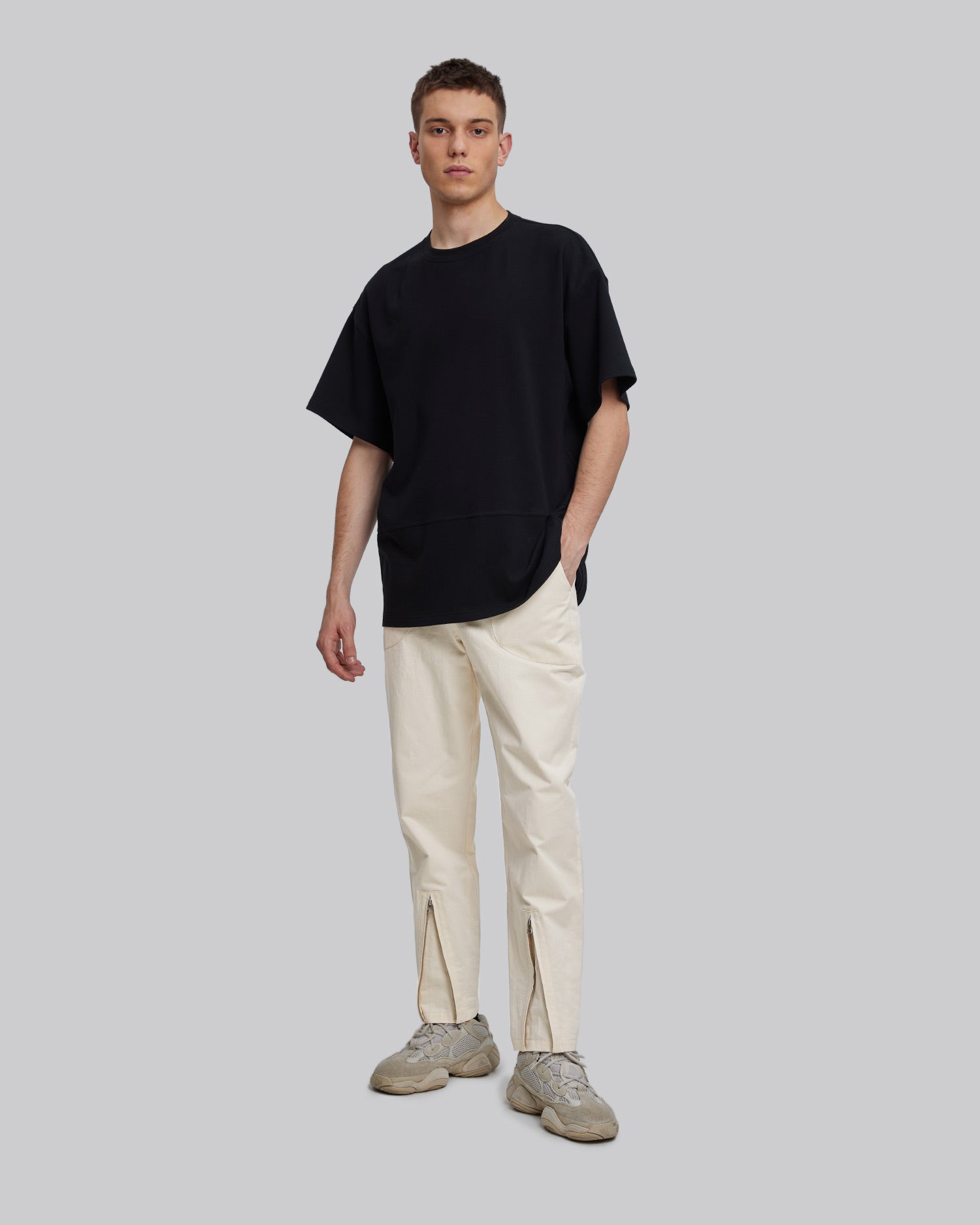 Tapered Pants With Shin Zippers - Beige, XL image