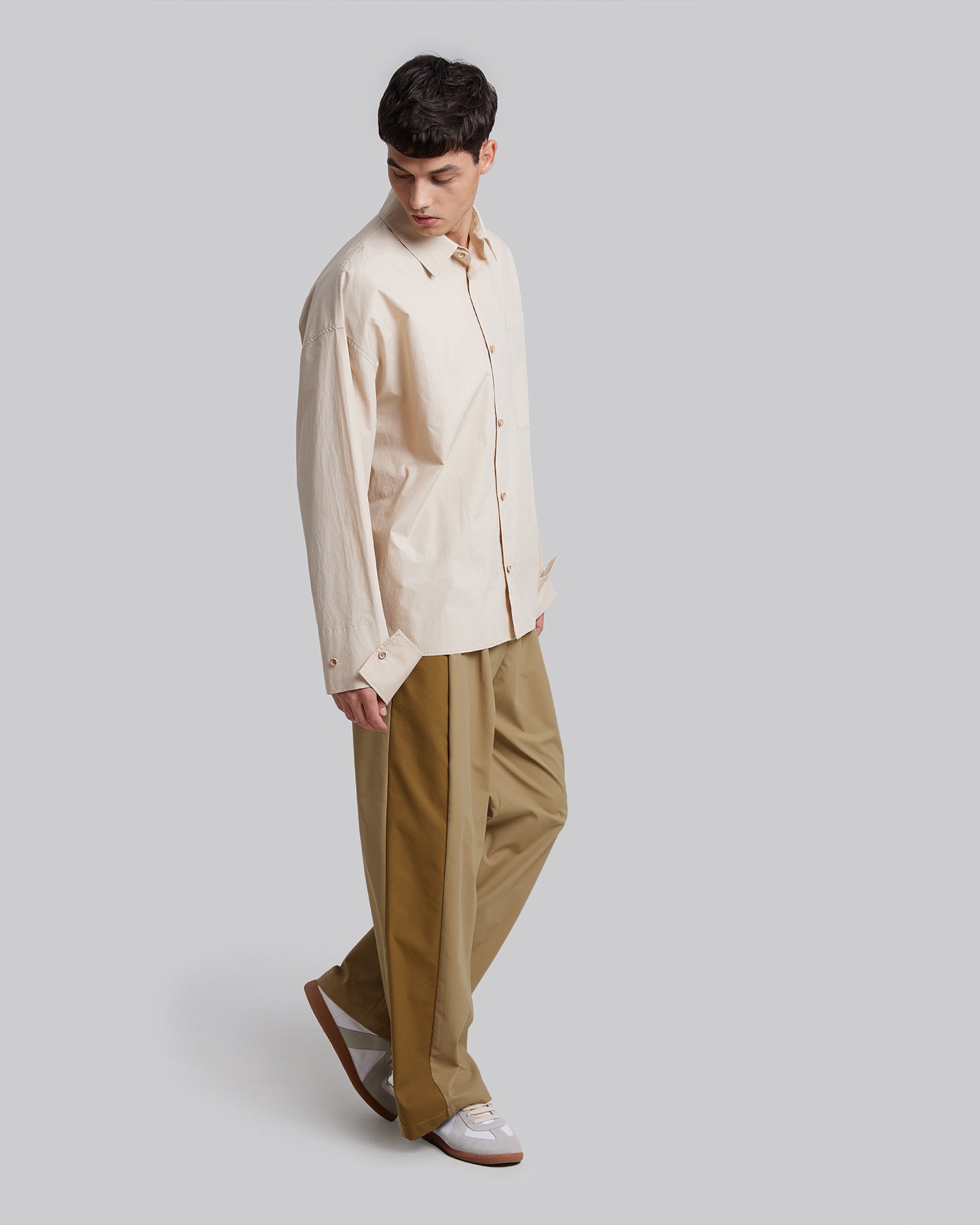 Baggy Paneled Pants - Khaki&amp;Coffee, S image
