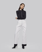 Color Contrast Wide Leg Pants - White, M image