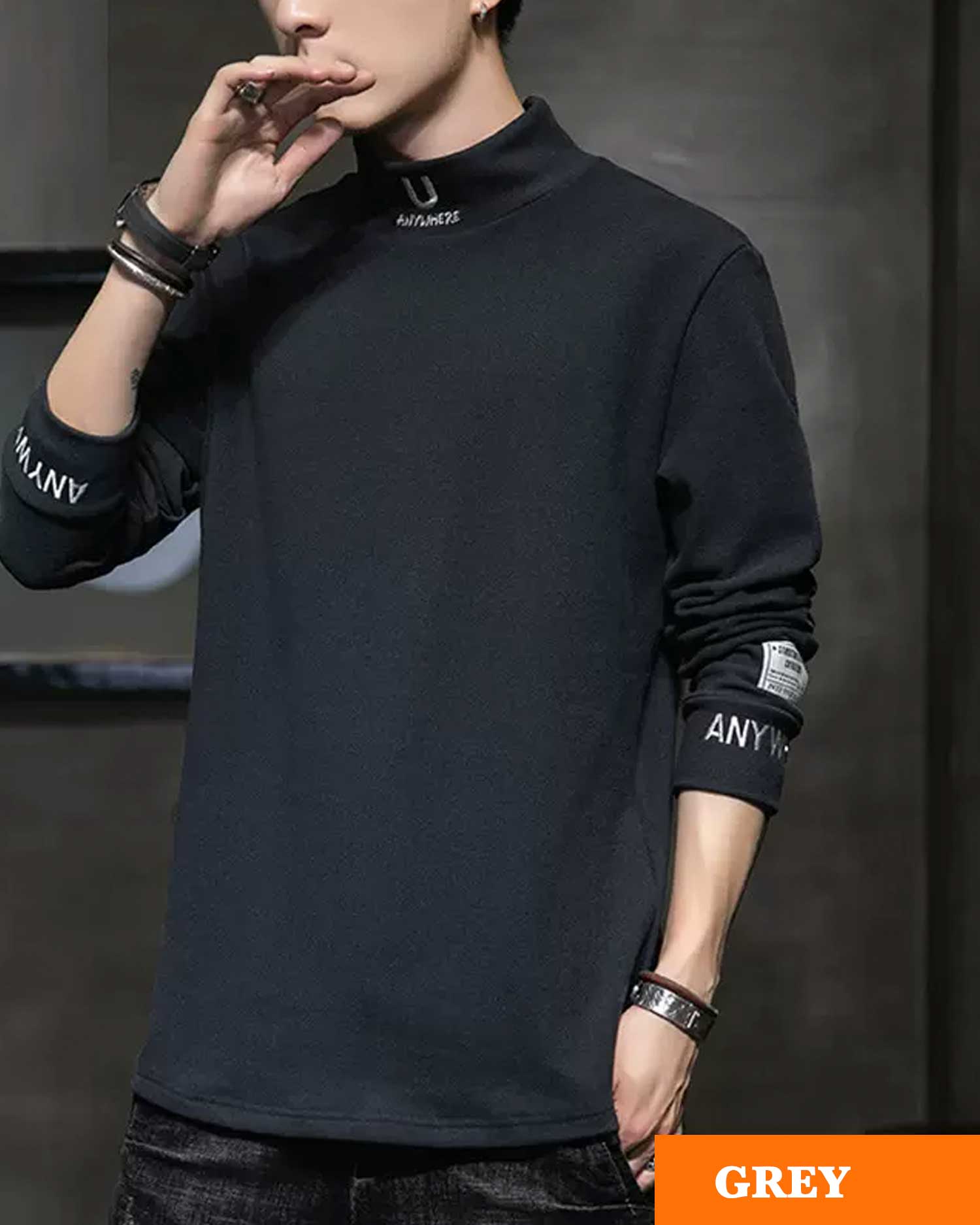 High Neck Half-Zip Pullover - Dark Grey, L image